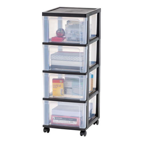 IRIS 4-Drawer Narrow Plastic Storage Drawer Cart, Black