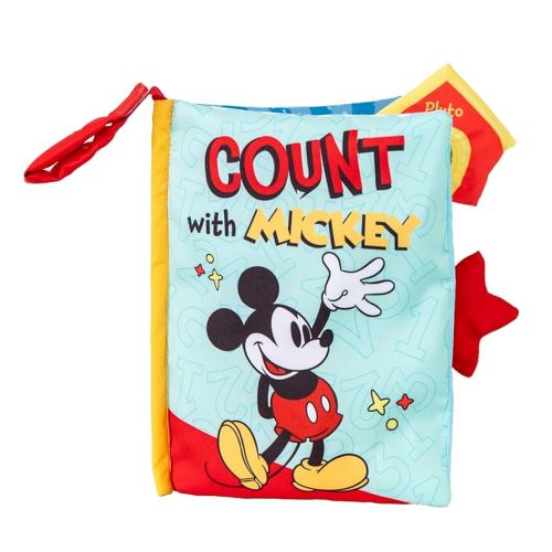 Let's Count Soft Book - Disney Baby Mickey Mouse Count with Mickey on The Go Clip for Stroller and Car Seat Crinkle Soft Sensory Book for Babies, 7x5.5 Inch