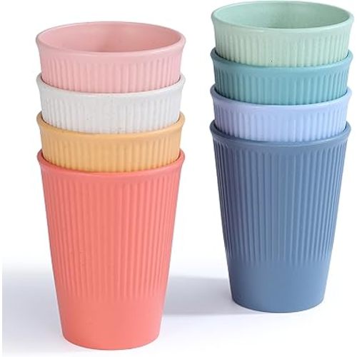 Wheat Straw Cups, Unbreakable Drinking Cup Dishwasher Safe Water Glasses with 8 Colors for Drinking Water, Juice,Milk, Soda, Coffee,Easy to Clean & Reusable (8 Pcs)
