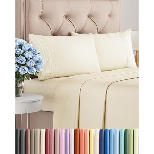 King Size 4 Piece Sheet Set - Comfy Breathable & Cooling Sheets - Hotel Luxury Bed Sheets for Women & Men - Deep Pockets, Easy-Fit, Extra Soft & Wrinkle Free Sheets - Off White Oeko-Tex Bed Sheet Set
