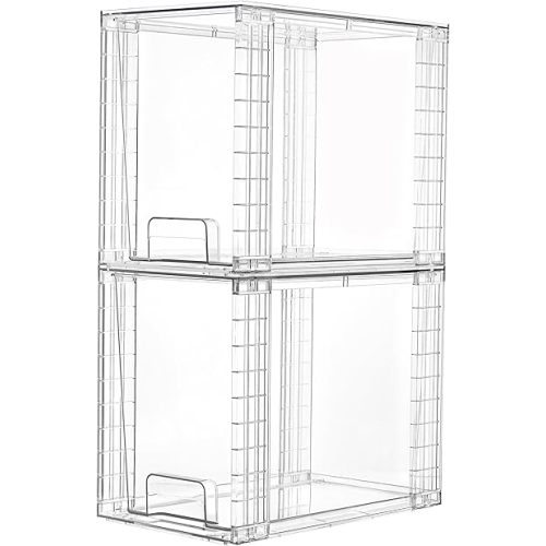Vtopmart 2 Pack Clear Stackable Storage Drawers,9.7" High Plastic Organizers Bins for Skincare, Bathroom Supplies,Ideal for Cabinet,Undersink,Vanity,Kitchen,Pantry Organization