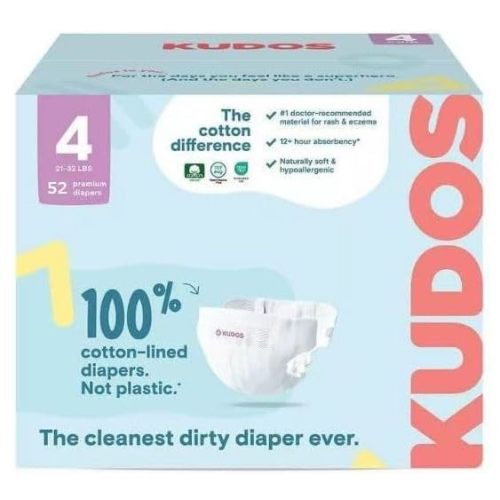 Kudos Chlorine Free Premium Diapers, Cotton-Lined, Size 4, 26 * 2=52 Count, 21-32 lbs