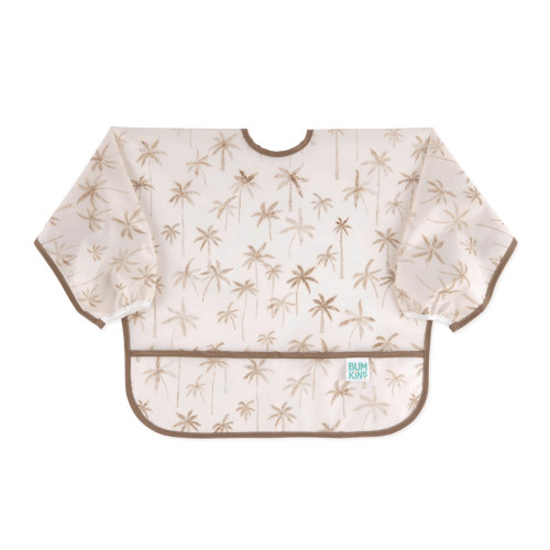 Bumkins Sleeved Bib for Girl or Boy, Baby and Toddler for 6-24 Mos, Essential Must Have for Eating, Feeding, Baby Led Weaning Supplies, Long Sleeve Mess Saving Food Catcher, Soft Fabric, Palm Trees