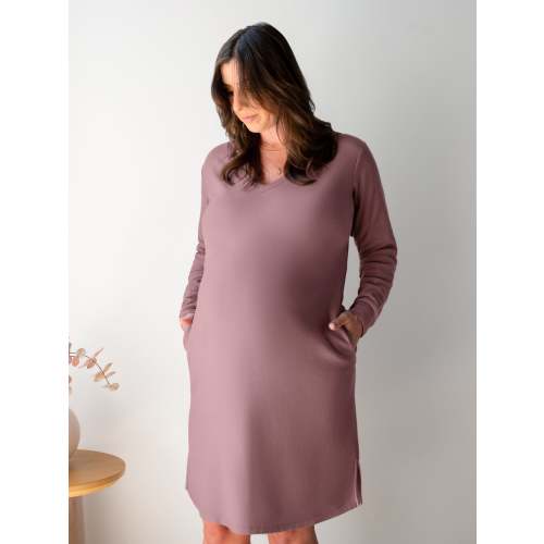 Blake Oversized Maternity & Nursing Lounge Dress | Grey Heather - Kindred Bravely