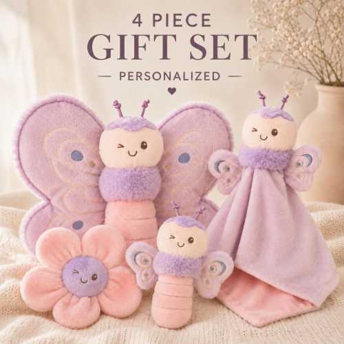 Butterfly Baby Blanket Security Comfort Plush Lovey Purple Design Winking Embroidered Wings Soft Material Nursery Essential Sleep Aid