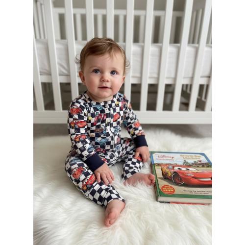 Cars Boys Zipper Baby-Sleeper Pajamas Disneyland Apparel Disney Checker McQueen Pajamas Disney Baby Romper Magic Kingdom Vacation Outfit