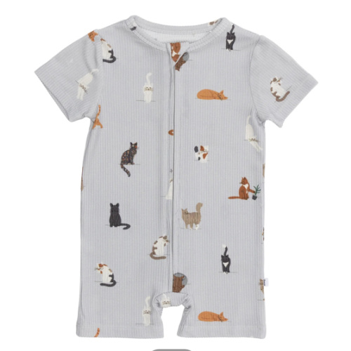 Cats Gray Small Ribbed Summer Zip Romper – Brave Little Ones