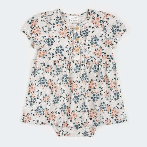 Spring Flowers Print on Creme Bodysuit Dress 12 Mos.