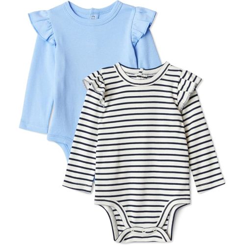 Amazon Essentials Baby Girls' Long-Sleeved Ruffle Bodysuits Cornflower blue nd striped