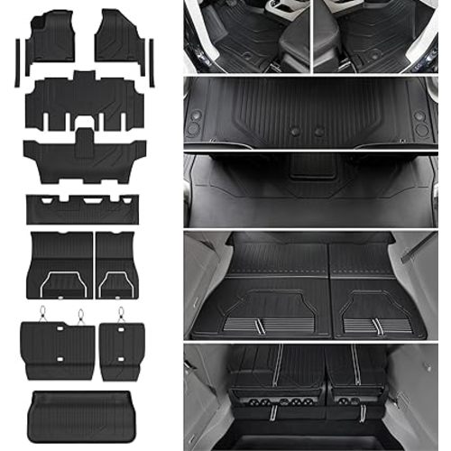Floor Mats Set for Chrysler Pacifica 2017-2025 2026 7/8 Seats(Only Gas), Fit Voyager 2020-2025, All Weather TPE Backrest Mat Cargo Liner Accessories for Pacifica Touring Series & Select