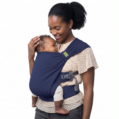Boba Bliss Pre-Wrapped Baby Wrap Carrier, Newborn Sling, Navy Blue | Stretchy Hybrid Sling that slips on in seconds, no tying, Hip-Healthy certified with Head Support for newborns 0-18 months.