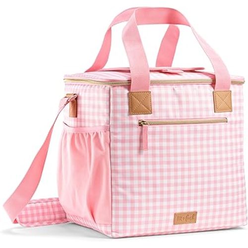 Fit & Fresh, 24-Can Soft Cooler Bag Insulated, Leak Resistant, Portable, Soft Sided Bag for Travel Pink Gingham