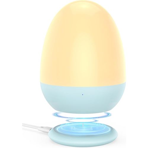 JolyWell Night Lights for Kids with Stable Charging Pad, Touch Control&Timer Setting, ABS+PC Baby Egg Lamp for Breastfeeding，Blue