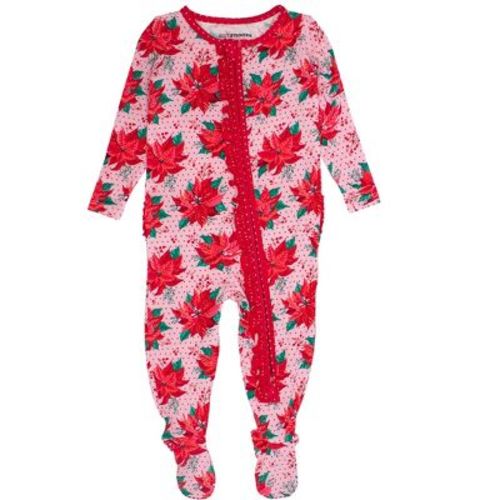 RuffleButts SoftSnooze Baby Girls Holiday Ruffle One Piece Footie Pajamas