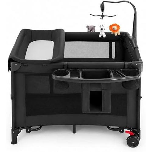HARPPA 6 in 1 Pack and Play with Bedside Bassinet, Foldable Playard