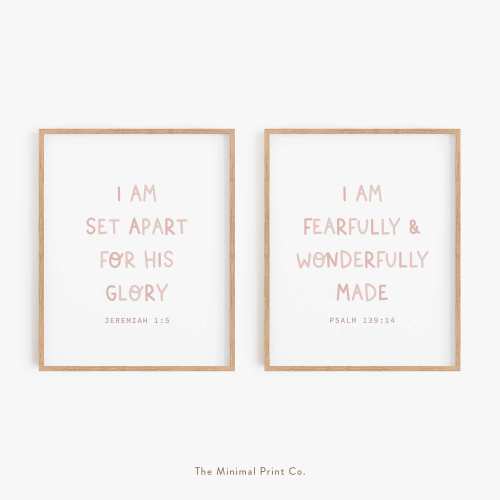 Nursery Bible Verse, Girl Nursery Scripture Wall Art, Pink Christian Nursery Decor, Christian Kids Wall Art, Set of 2 Nursery Printables