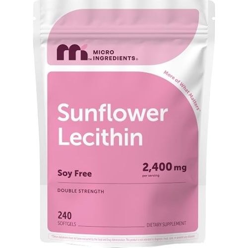 Micro Ingredients Sunflower Lecithin 2,400mg, 240 Softgels | Natural Sunflower Seed Oil Source with Phosphatidylcholine | Soy Free Lecithin Supplement | Non-GMO, No Gluten