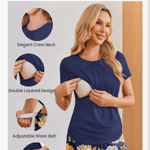 Ekouaer Womens Nursing Pajamas Maternity Breastfeeding Pjs Sleepwear Layer Soft Postpartum Lounge Set Pregnancy Clothes