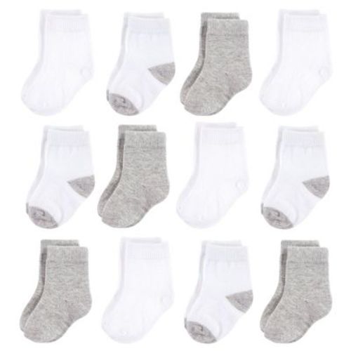 Hudson Baby Infant Cotton Rich Newborn and Terry Socks, White Gray, 0-6 Months