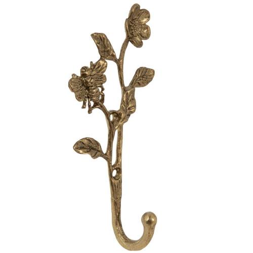 Gold Flower & Bee Metal Wall Hook