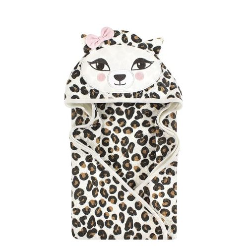 Hudson Baby Unisex Baby Cotton Poly Animal Face Hooded Towel, Leopard 2-Piece, One Size