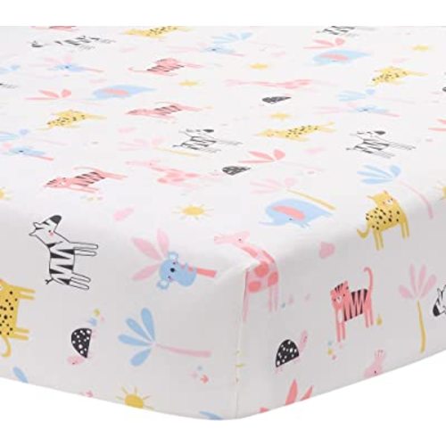Lambs & Ivy Snuggle Jungle Pastel Safari Cotton Jersey Baby Fitted Crib Sheet