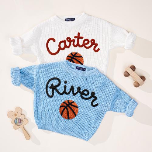 Custom Basketball Baby Sweater, Hand Knitted Game Day Outfit, Personalized Sports Team Romper, Baby Shower Gift, Basketball Fan Gift