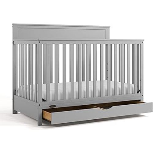 Graco Shiloh 5-in-1 Convertible Crib with Drawer – GREENGUARD Gold Certified Baby Crib Crafted from Wood, Converts to Toddler Bed, Daybed, and Full-Size Bed, Pebble Gray