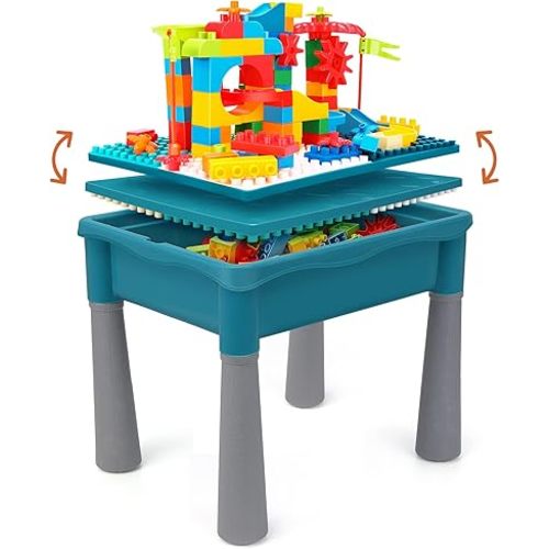 5-in-1 Multi Activity Sand Water Play Table, Double-Sided Kids Activity Table with Storage, 105pcs Marble Run Building Blocks Sensory Table for Kids Toddler Boys Girls Ages 1 2 3 Year Old