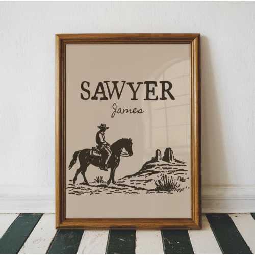 Customizable Vintage Western Nursery Print, Cowboy Wall Art Digital Download, Boy's Western Nursery Decor, Custom Nursery Print