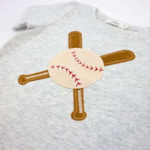 Vintage Baseball Terry Applique Raw Edge Tee, Heather Gray - Oh Baby! | Maisonette