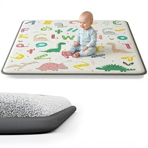 1.3" Thick Baby Play Mat for Floor, Elasti-Foam 50x50 Playpen Mat, Water Repellent Ultra Soft Coral Velvet Tummy Time Crawling Mats for Kid Toddlers Infants, Non-Slip Backing Safe Alphabet Zoo