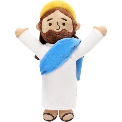 Yelakey 13" Jesus Plush Brown Jesus Stuffed Doll Christian Plushie Doll for Easter Christmas Church Religious Gifts for Kids Adults (brownblue)