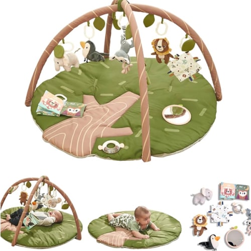 Baby Play Gym Mat - 8-in-1 Activity Playmat with Detachable Toys for Sensory Development - Thick, Oversized, Washable & Non-Slip Baby Floor Mat - Perfect Tummy Time Mat for Infants 0 6 12 Months