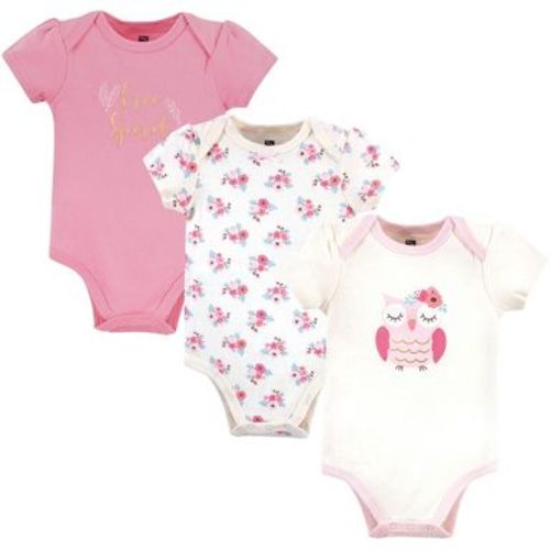 Hudson Baby Infant Girl Cotton Bodysuits 3pk, Free Spirit Owl, 9-12 Months