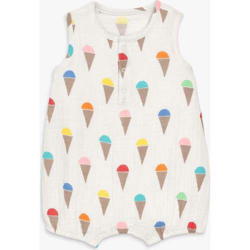 Baby Cotton Gauze Bubble Shortie In Rainbow Scoops&nbsp;, Ivory Rainbow Ice Cream Cones - Primary | Maisonette