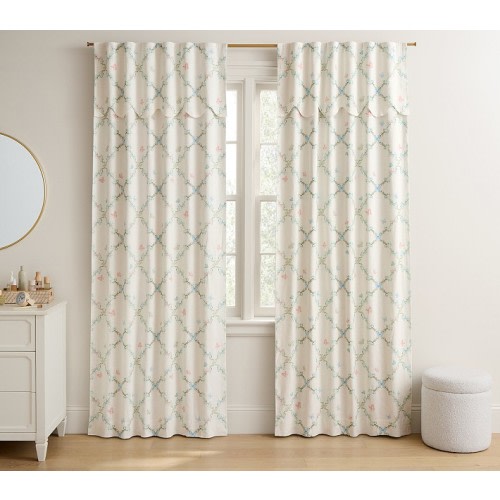 Garden Trellis Scallop Evelyn Linen Blackout Curtain | Pottery Barn Kids
