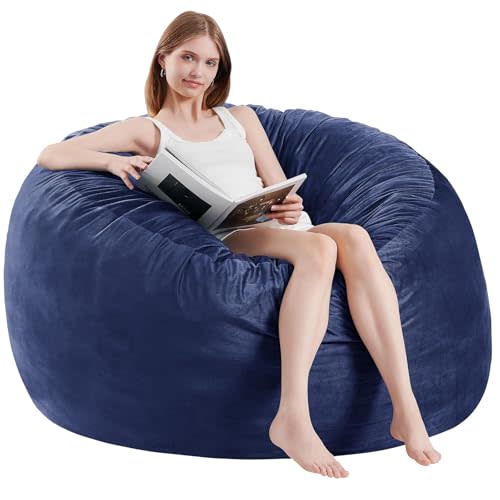 ILPEOD Bean Bag Chairs for Adults - Memory Foam Furniture BeanBag Chair - Kids/Teens Sofa with Soft Micro Fiber Cover - Round Fluffy Couch for Living Room Bedroom College Dorm, Navy