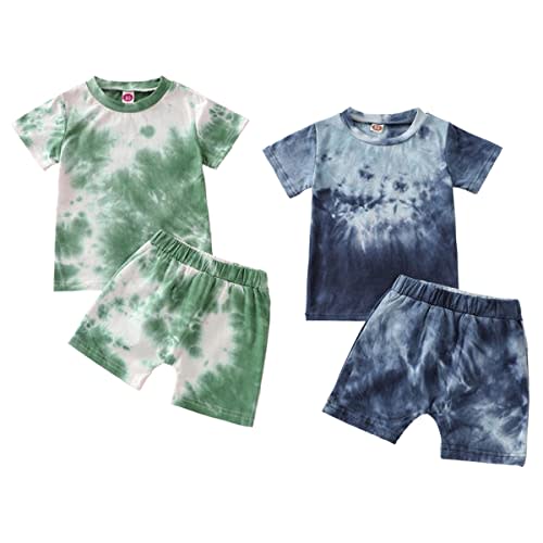 Baby and Toddler Boy Clothes Set 4-Piece, Cotton Tie-Dye Shirt & Shorts Summer Outfit 2-Pack