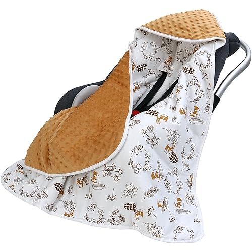 Miracle Baby Car Seat Swaddle Blanket, 2.5 TOG Breathable Cotton Stroller Blanket with 3/5-Point Harness, Soft Minky Dot Wrap for Infant Boy Girl, 35.4"x35.4"