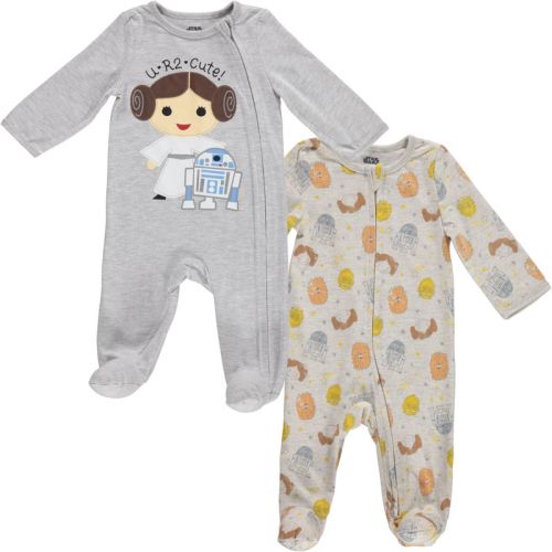Star Wars Princess Leia R2-D2 Infant Baby Girls 2 Pack Zip Up Sleep N' Play Coveralls Grey / White 24 Months