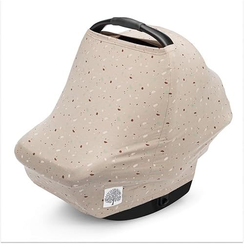 Parker Baby 4 in 1 Car Seat Cover for Girls and Boys - Stretchy Carseat Canopy, Nursing Cover, Grocery Cart Cover, High Chair Cover - “Pebble”