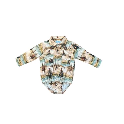 SB Sunrise Cowboy LS Pearl Snap Onesie | Rock’n J Farms