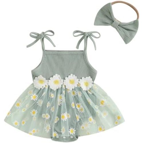 Newborn Yellow Dress Baby 0-3 Infant Girl Outfit Sleeveless Tulle Ribbed Romper Pink Dress with Hairband