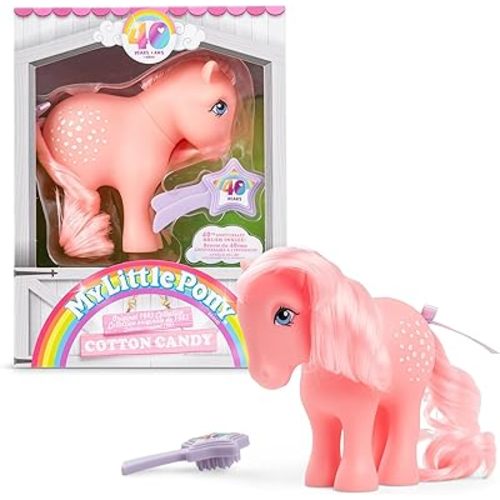 My Little Pony, 40th Anniversary 4-Inch Cotton Candy, Original 1983 Collection, Long, Brushable Mane and Tail, Action Figure, Great for Kids, Toddlers, Girls, Ages 4+