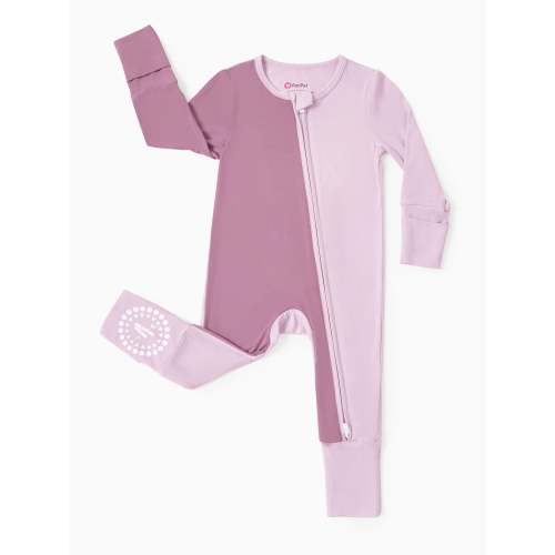 Bamboo Baby Boy / Girl Color Block 2-Way Zipper Anti Slip Long Sleeve Rompers Purple