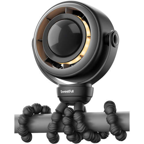 SWEETFULL Baby Stroller Fan - 4000mAh Rechargeable 4-Speed Quiet with LED Display & Night Light, Mini Portable 360° Clip On Safe Fan for Car Seat, Crib, Travel