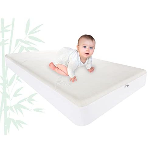 Bamboo Crib Mattress Protector by Pure Bamboo, Waterproof - Breathable, Noiseless Mattress Cover Pad Protects Against Moisture & Stains - Fits 52x28x6 inch Mattress