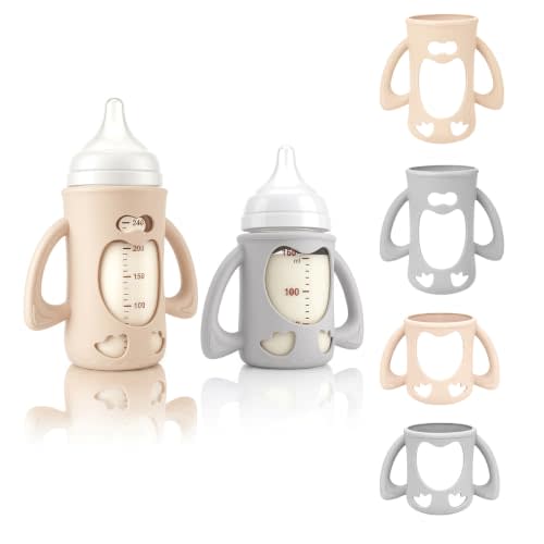 4-Pack Silicone Sleeves for Pigeon Glass Nursing Bottle 5.4 & 8.1 oz | BPA-Free Drop-Resistant Baby Bottle Sleeves with Handles, Compatible with Pigeon Anti-Colic Wide Neck Glass Baby Bottles