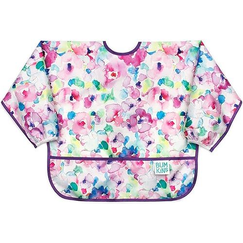Bumkins Sleeved Bib for Girl or Boy, Baby and Toddler for 6-24 Mos, Essential Must Have for Eating, Feeding, Baby Led Weaning, Long Sleeve Mess Saving Food Catcher, Soft Fabric, Watercolors Floral